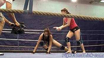 Kinky lesbian babes wrestling on the floor 😈