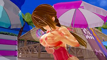 3d hentai big ass and big tits in tight swimsuit action