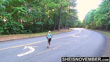 after breakup, blonde sucks stranger's cock publicly for attention