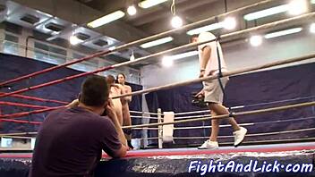 Kinky lesbian babes wrestling on the floor 😈