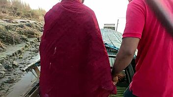 bengali girl in red saree gets bent over for doggystyle sex outdoors with couple