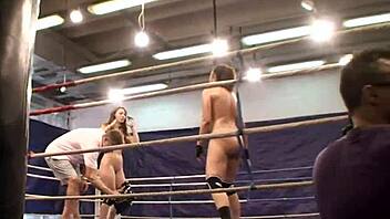 Kinky lesbian babes wrestling on the floor 😈