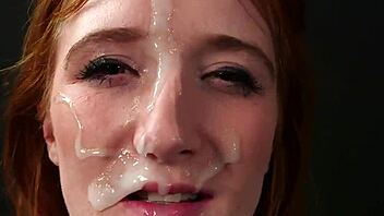 Slutty babe eats cum load 😋