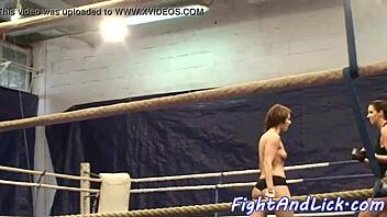 Kinky lesbian babes wrestling on the floor 😈