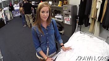 couple fucks in shop with big cock, tight pussy action