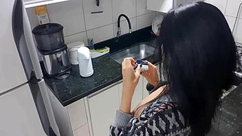 latina masturbates with monster cock