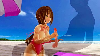 3d hentai big ass and big tits in tight swimsuit action