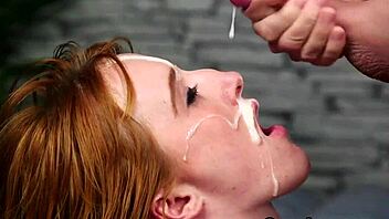 Slutty babe eats cum load 😋