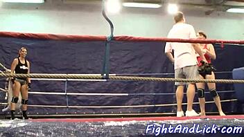 Kinky lesbian babes wrestling on the floor 😈