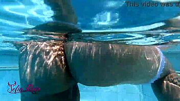 Wearing sexy school costume, masturbating by the pool