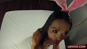 Teen ladyboy sugas gets fucked in thai asian shemale bunny style