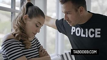 Stepbrother with a badge, bangs rebellious teen step-sister at work.