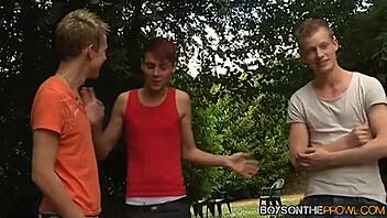 Muscle Dan Jenkins joins energetic twinks in active foursome session