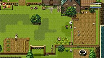 in lost lagoon harem, the sexy farmer exposes her pussy outside