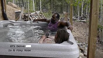 Behind the scenes with Zo Snow and Foxy Rose in jacuzzi, big black cocks teasing chubby BBWs