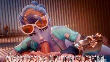 Widow boldly deepthroats big cock on the beach, swallowing hard.