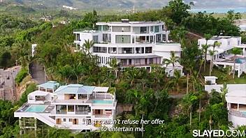 Scarlett rims Jia's pussy while spanking her redhead friend