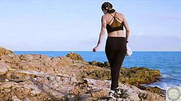 Boxer gets tied up and spanked then gives her dom a sea view of the Balearic island before a rough dominance session.