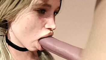 Blonde Girl Sucks Big White Cock with Intense Passion and Deep Throat Action