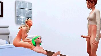 two teen lesbians call trans mistress for hard anal and facefuck in futanari anime hentai sims 4