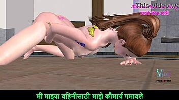 Marathi audio sex story contrasts cute teen girl rubbing pussy in doggy style with animated 3d porn