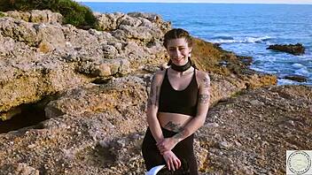 Boxer gets tied up and spanked then gives her dom a sea view of the Balearic island before a rough dominance session.