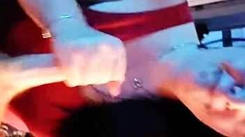 The slut bends over, licks his cock, sucks it deep, then gets fucked in doggystyle