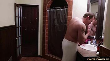 petite stepdaughter engages in intimate foreplay with sucking in 69 pose