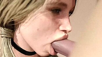 Blonde Girl Sucks Big White Cock with Intense Passion and Deep Throat Action