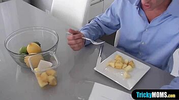 Busty Blonde MILF Sucks Stepson Next to Daddy!