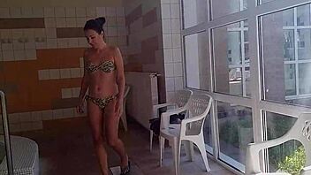Public sauna and spa centre action with Hungarian and German amateurs