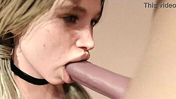 Blonde Girl Sucks Big White Cock with Intense Passion and Deep Throat Action