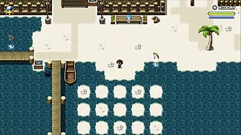 in lost lagoon harem, the sexy farmer exposes her pussy outside