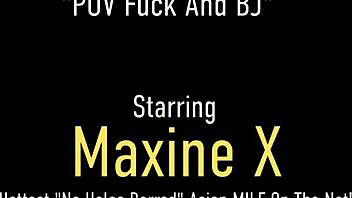 Big boobed asian brunette maxine x takes wide cock in mouth and pussy missionary style with heels on