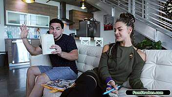 Petite stepsis sucks her stepbro's huge cock.