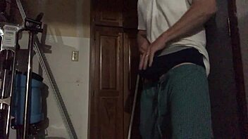 Gay amateur masturbates and rubs off.