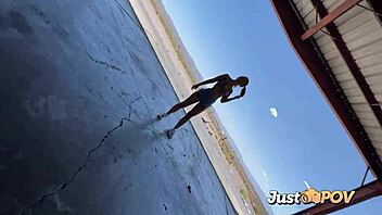 Brunette babe explores deserted ghost town
