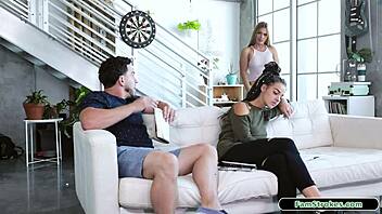 Petite stepsis sucks her stepbro's huge cock.