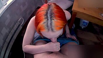 Courier Fucks Hot Redhead Sexwife Bent Over Muff Diving