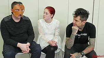 bound whore gagging hard while toyed in bondage.