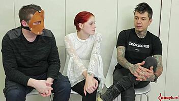 bound whore gagging hard while toyed in bondage.