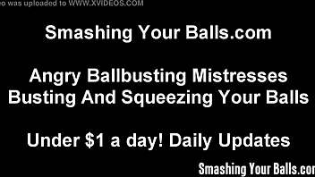 big tits brunette kicks balls harder in femdom humiliation!