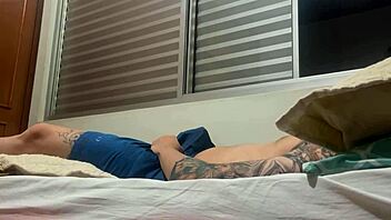 Amateur Soloboy Feels Intense Pleasure During Tattooed Masturbation