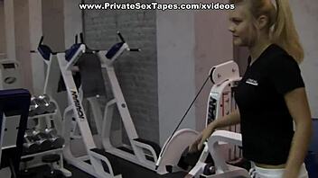 Sexy Blonde GF Gives Blowjob During Gym Workout Session