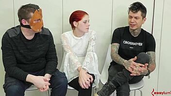 bound whore gagging hard while toyed in bondage.