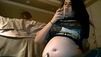 Chubby girl enjoys in stomach stroking and breast worship