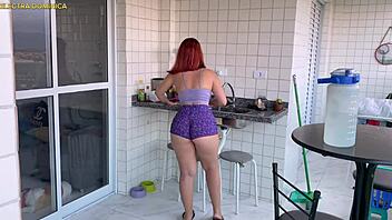 Latina maid teases with tight shorts.