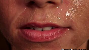 The Foxy Honey Gets Jizz on Her Face and Eats It