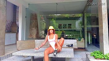 In the gym, the latina teacher conducts a stretching class for brazilian students with natural tits and big asses.