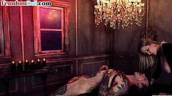 The busty dominatrix engages in pegging with the submissive partner